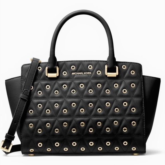 Michael Kors Selma Grommeted Quilted Leather Satchel Shoulder Bag $358 NWT #114 - Picture 1 of 8